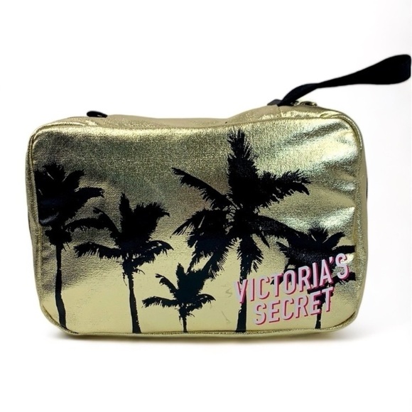 Victoria’s Secret Hanging Cosmetics Bag - LA Vibe, Gold/Black, 10” x 7” - Picture 1 of 12